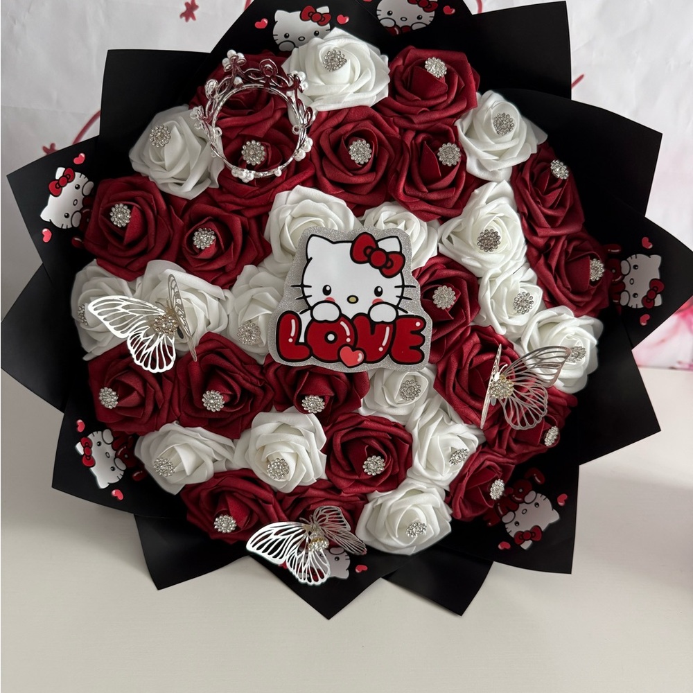 Hello Kitty Red and White Floral Arrangement